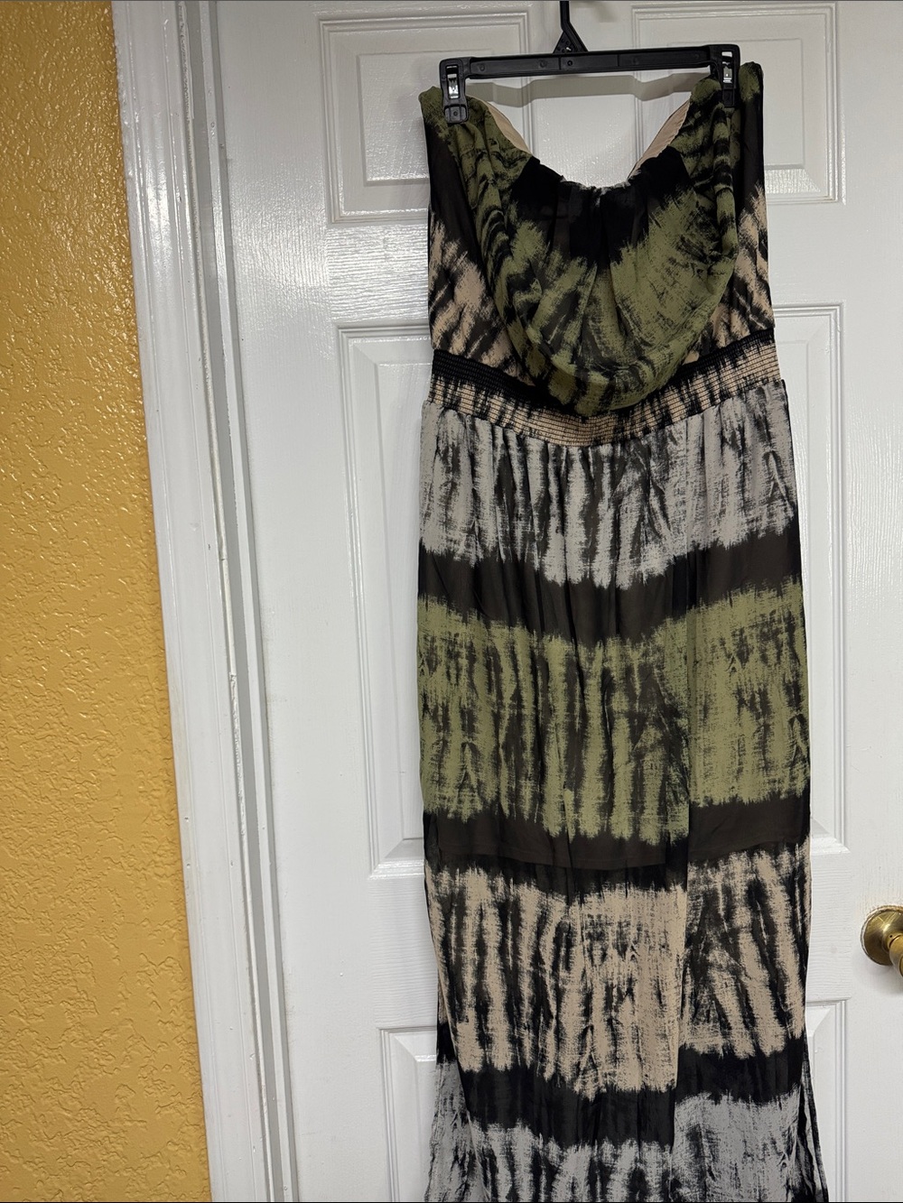 Strapless Tie-Dye Maxi Dress in Olive & Black